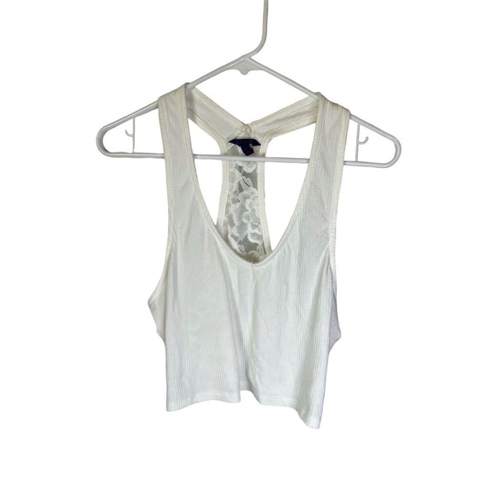 Aeropostale Women's XL White Crop Tank with Lace Back
